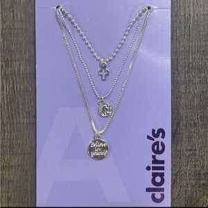 💞 New Elegant Silver 3 Pendant, 3 Chain Layered “Believe In Yourself Necklace